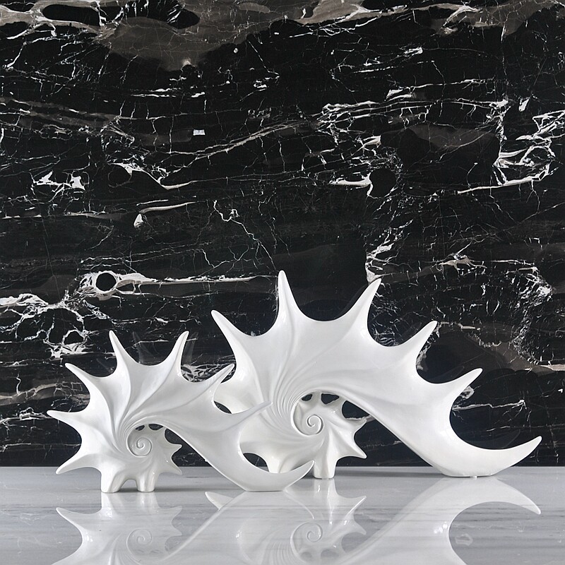 抽象后现代创意轻奢极简亮白色螺旋海螺造型雕塑家居玄关酒柜饰品