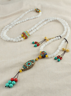 国风长款圆珠多层多圈斜挎项链女