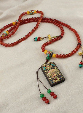 藏式尼泊尔唐卡流苏吊坠背背项链