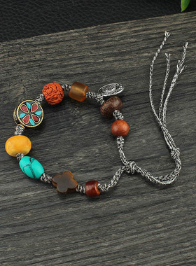 民族风尼泊尔珠编绳手串女款新中式小众设计感编织手绳情侣手饰男