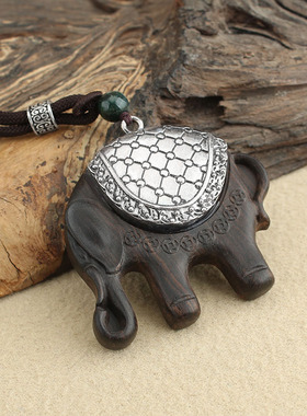 复古文艺大象吊坠长款毛衣链女高档檀木项链百搭民族风衣服配饰品