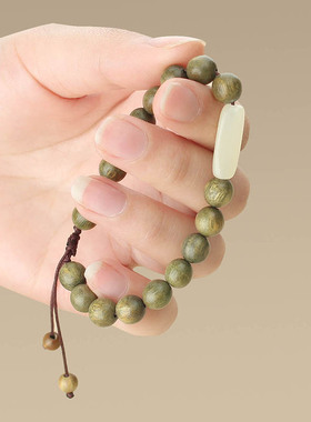 绿檀木佛珠变色手链女民族风饰品