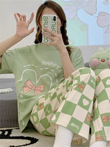New fresh short sleeves Long pants pyjamas women Summer thin Pure Cotton Suit Lady Casual Home Clothes for Spring and Autumn Days