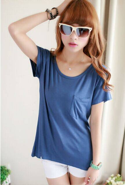 European and American 2024 summer Modal solid color pocket simple basic loose slimming short-sleeved t-shirt for women bottoming shirt