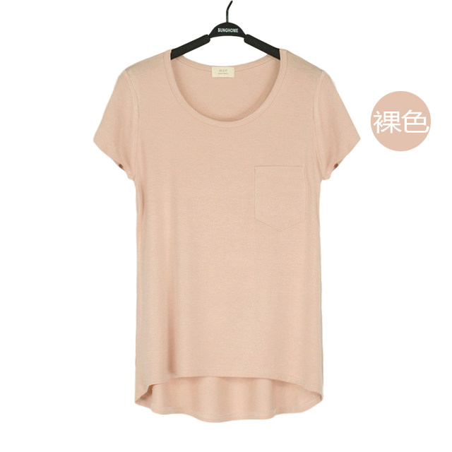 European and American 2024 summer Modal solid color pocket simple basic loose slimming short-sleeved t-shirt for women bottoming shirt