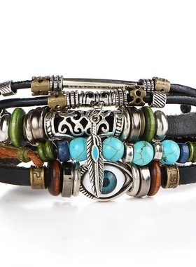 New Blue Eye Bracelet multi-layer cowhide Men's women 手链