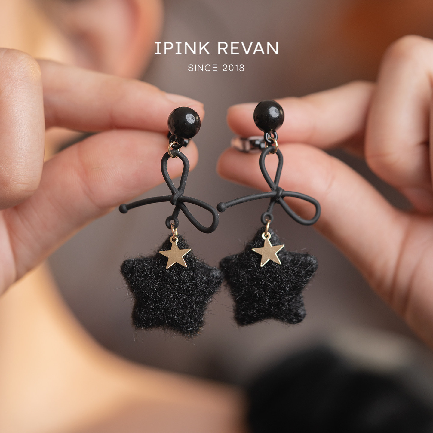 IPINK原创可爱毛绒星星耳环女三角耳夹暗黑氛围感耳饰耳坠万圣节,淘宝优惠券,粉丝福利购,淘宝优惠卷
