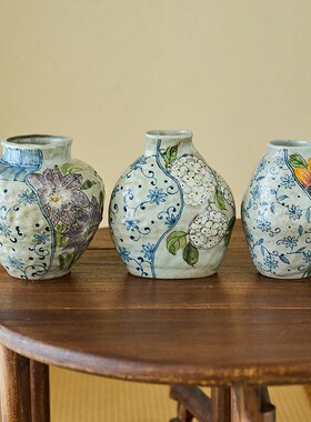 景德镇陶瓷中古水培鲜花手绘花瓶