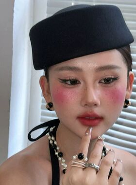 法式赫本新娘黑色白色礼帽