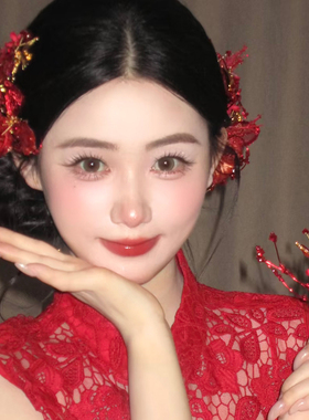 中式新娘红色流苏发簪