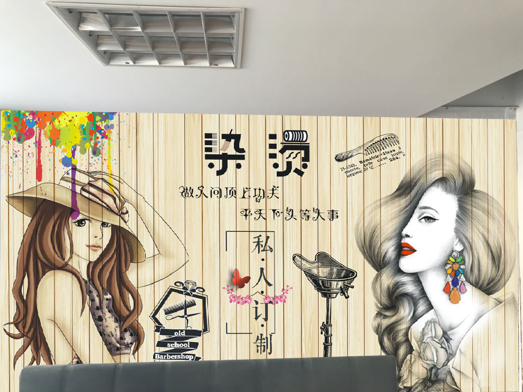 美发店3d壁纸复古个性发廊壁画防水理发店专用装饰背景墙布
