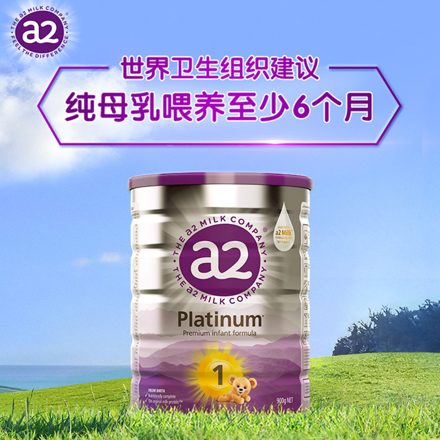 [官方旗舰]a2紫白金奶粉一段新生儿1段婴儿配方奶粉0-6月900g