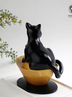 燃匠家居黑色猫咪工艺品摆件