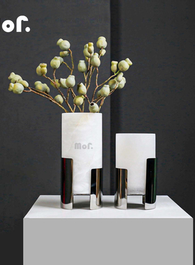 中古创意云石花器装饰摆件样板间