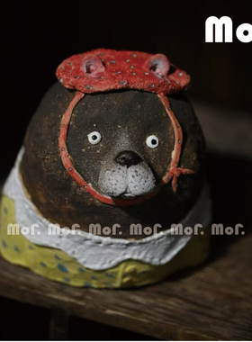 墨非 原创手工彩绘熊陶艺陶瓷摆件儿童房玄关边柜客餐厅茶几装饰