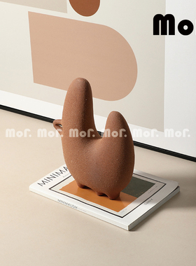 墨非 创意几何抽象双峰砂面陶瓷摆件展厅民宿玄关样板房氛围摆件