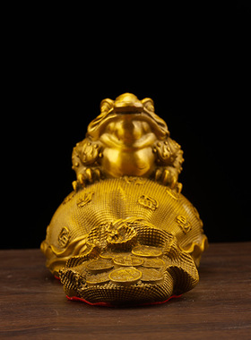 纯铜金蟾摆件黄铜三足金