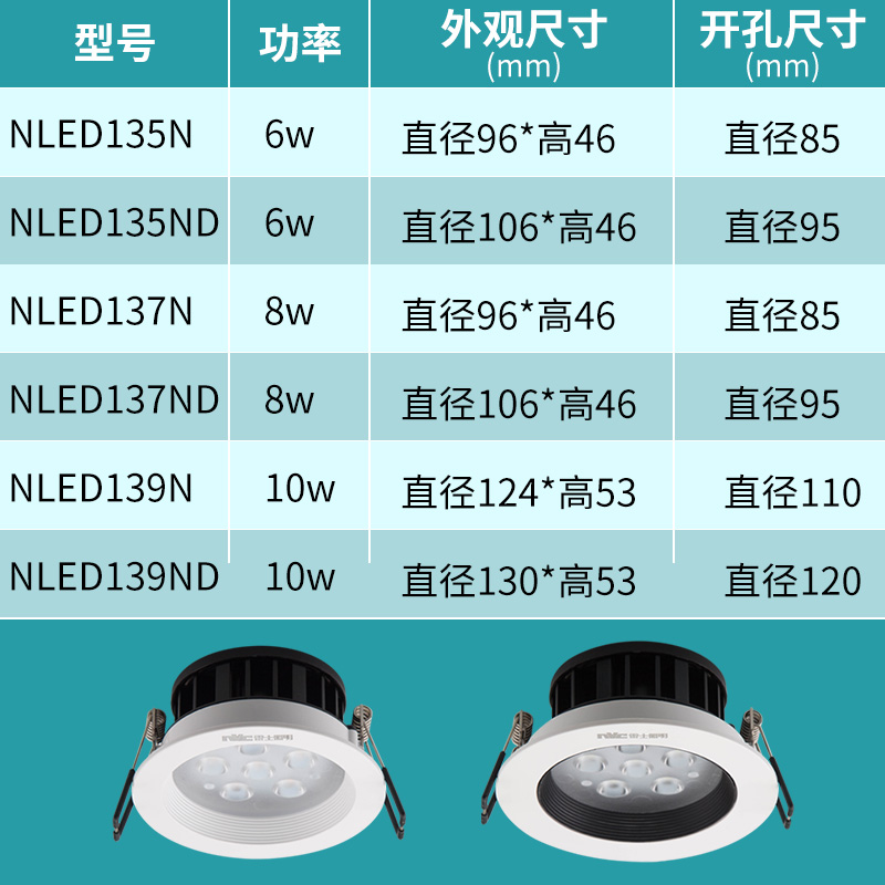 雷士LED射灯天花灯95开孔黄133D暖白客厅133N/135ND/137ND牛眼灯 - 图2