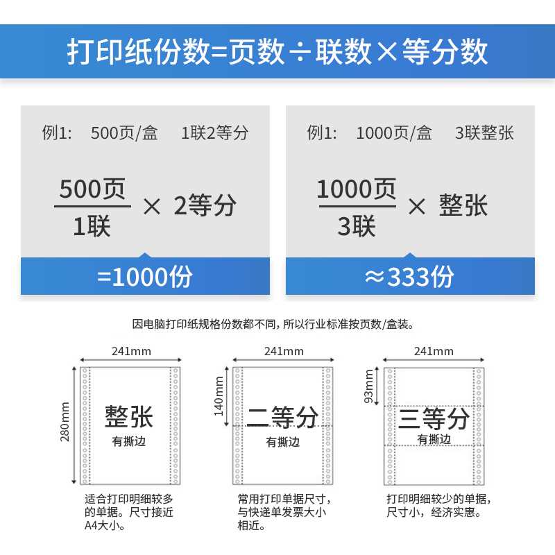 三联打印纸电脑针式打印纸二联二三等分四联五联241-3联2等分会计 - 图1