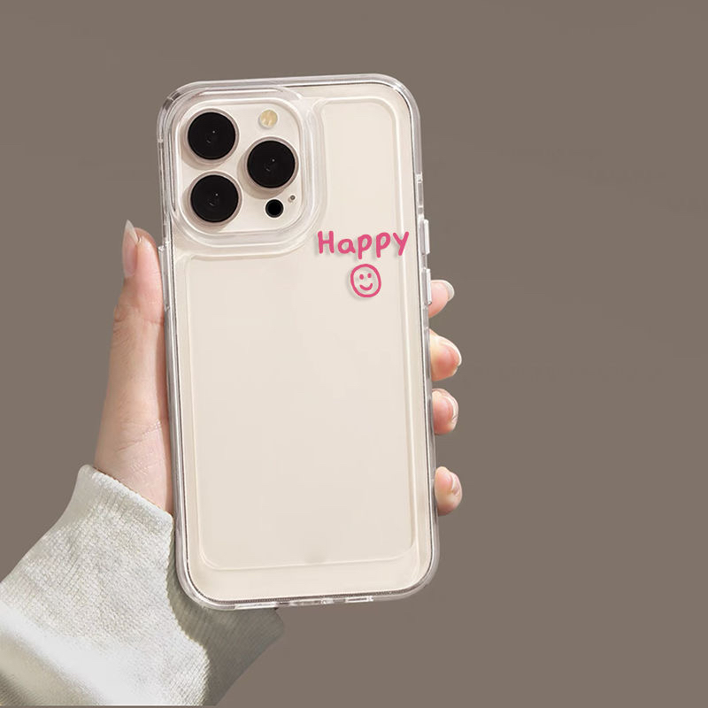 极简nice手机壳适用iPhone17promax苹果16pro笑脸Happy12补妆镜面15/8plus情侣款xsmax英文RichXR个性6P/1413 - 图2
