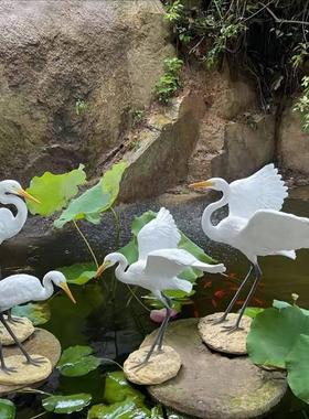 花园装饰品仿真白鹭摆件假山喷泉白鹤摆设庭院水池动物雕塑玻璃钢
