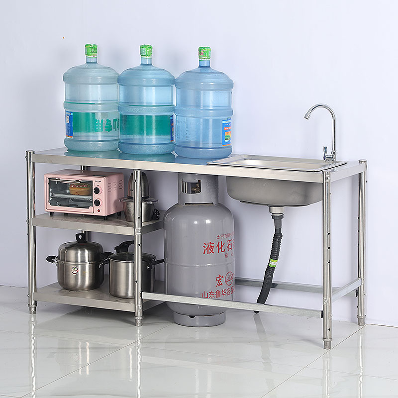 厨房不锈钢水槽台面一体单槽洗菜盆洗碗水池煤气罐锅具灶台置物架 - 图2
