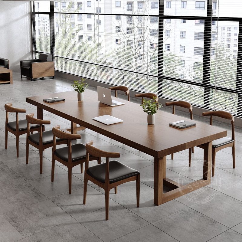 全实木会议桌长桌子工作台长方形办公桌简约现代大板长条桌椅组合