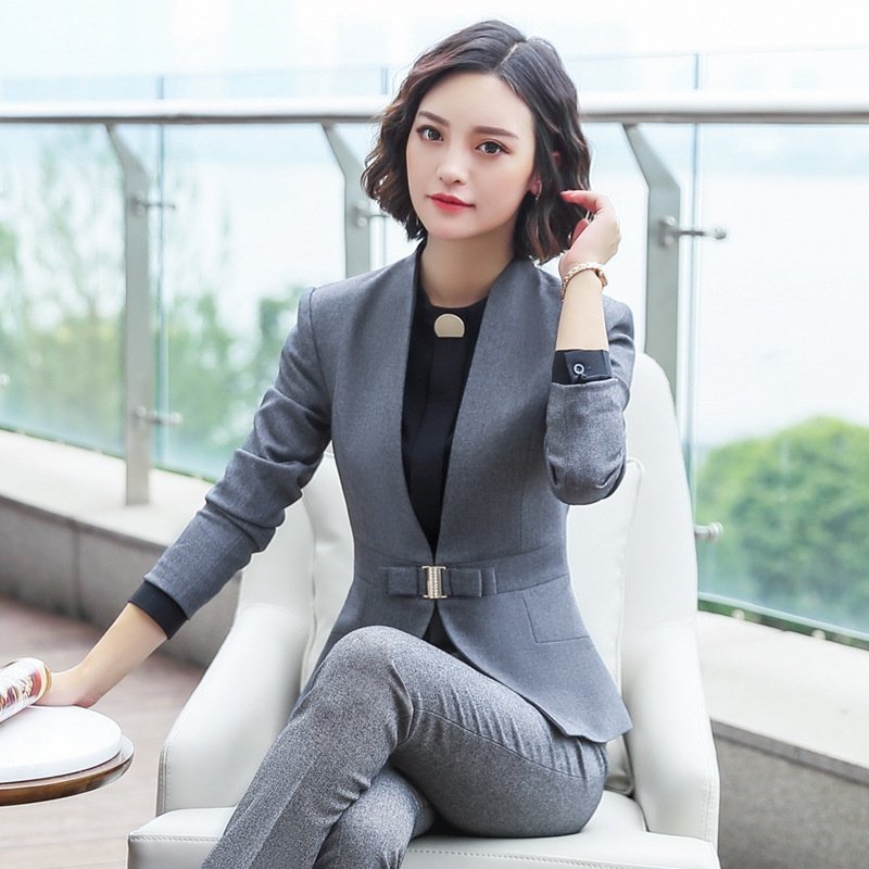 秋冬职业气质女灰西装两件套裤珠宝店美容院酒店前台工作服女6012,淘宝优惠券,粉丝福利购,淘宝优惠卷