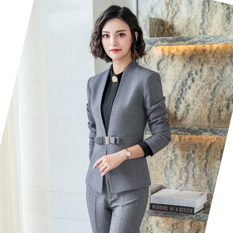 秋冬职业气质女灰西装两件套裤珠宝店美容院酒店前台工作服女6012,淘宝优惠券,粉丝福利购,淘宝优惠卷