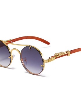 跨境金属豹子头太阳镜复古圆框