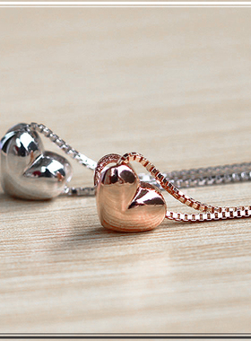 桃心纯银百搭吊坠项链送女友