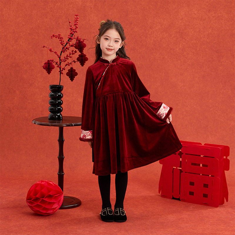 布丁哈鲁红色国风套装2025冬季新款女童年服新中式马甲裙子套装,淘宝优惠券,粉丝福利购,淘宝优惠卷