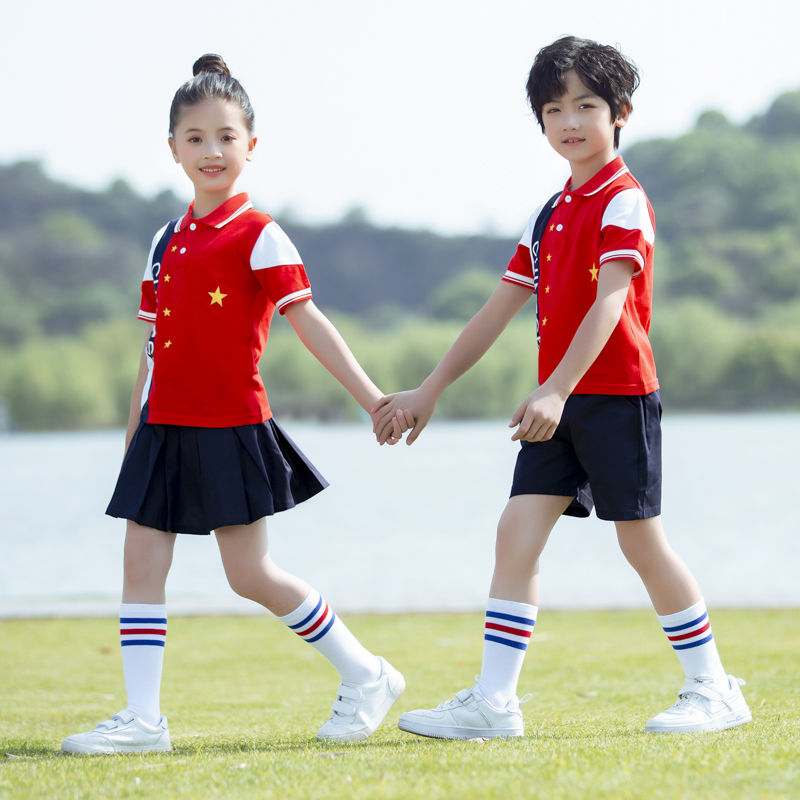 小学生校服儿童班服红色运动会短袖合唱毕业照幼儿园园服夏季套装