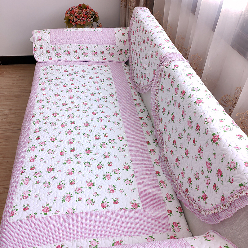 双面纯棉粉色沙发垫四季通用田园碎花小清新花朵韩式布艺坐垫套巾