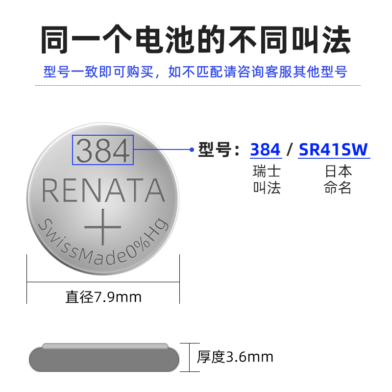 renata瑞士原装384氧化银手表电池SR41SW石英表纽扣电子1.55v - 图1