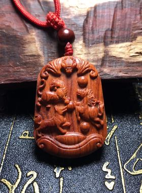 印度虎马狗紫檀寅午戌吊坠挂件