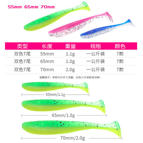 厂家光面t尾路亚软饵软虫翘嘴鲈鱼鳜鱼50条装假饵路亚饵套装 - 图3