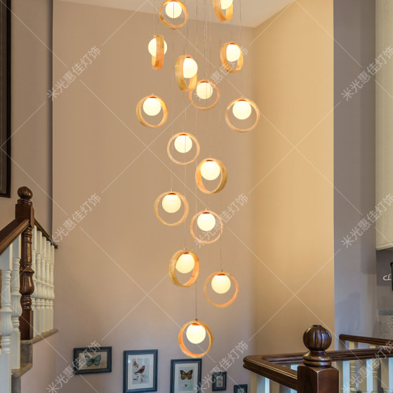 Duplex staircase chandelier log style hollow decorative light