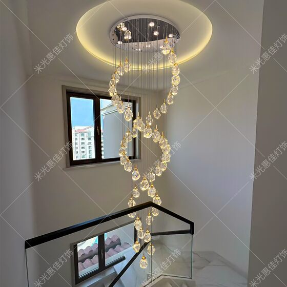Villa light luxury crystal lamp duplex floor chandelier