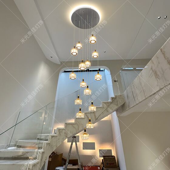 Villa crystal stairwell overhead chandelier large chandelier