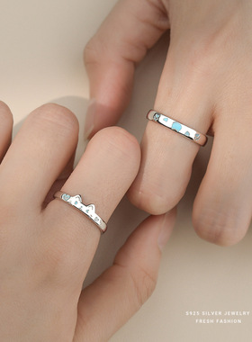 夜光猫狗情侣戒指简约珐琅设计