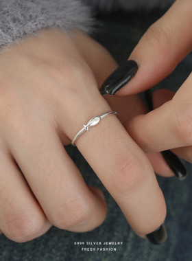 简约锦鲤戒指女小清新开口足银