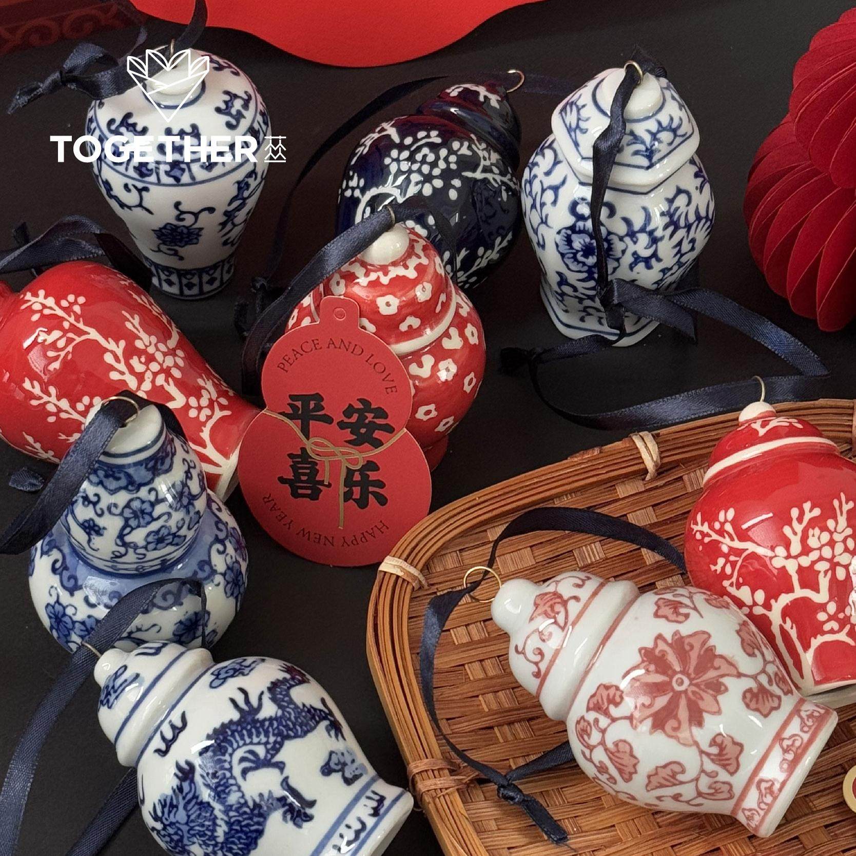 【新年】苁丛 新中式青花瓷小花瓶挂件 车挂手工装饰diy配件,淘宝优惠券,粉丝福利购,淘宝优惠卷