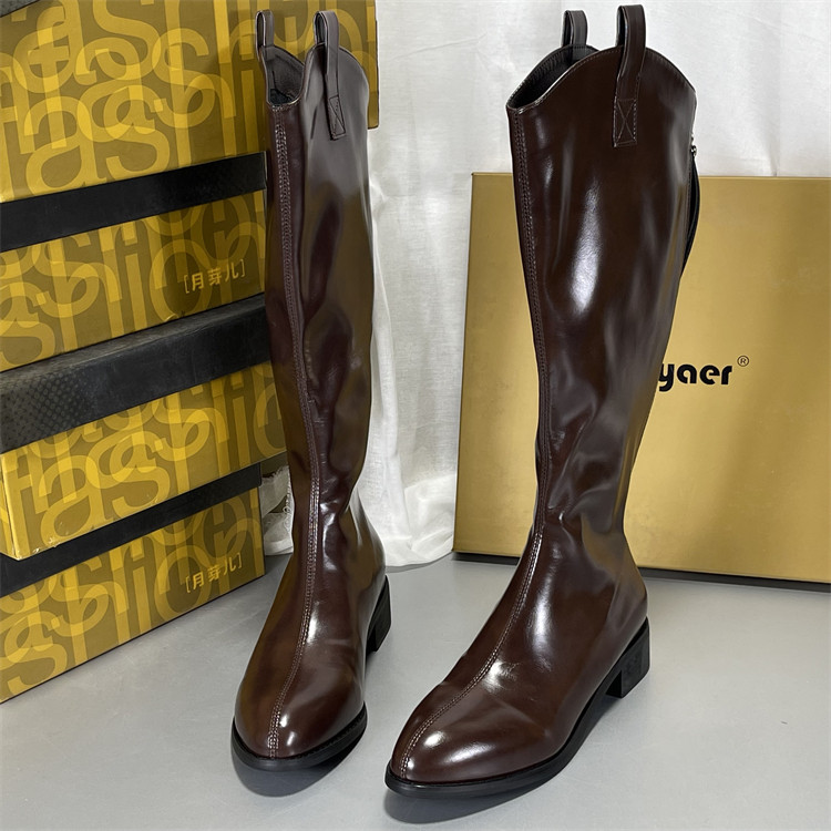 月芽儿厚底长筒靴女2025秋冬新款粗跟薄绒真皮小个子V口尖头长靴,淘宝优惠券,粉丝福利购,淘宝优惠卷