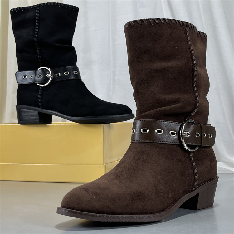 专柜正品羊反绒皮复古西部靴女2025秋冬美拉德骑士靴尖头堆堆短靴,淘宝优惠券,粉丝福利购,淘宝优惠卷