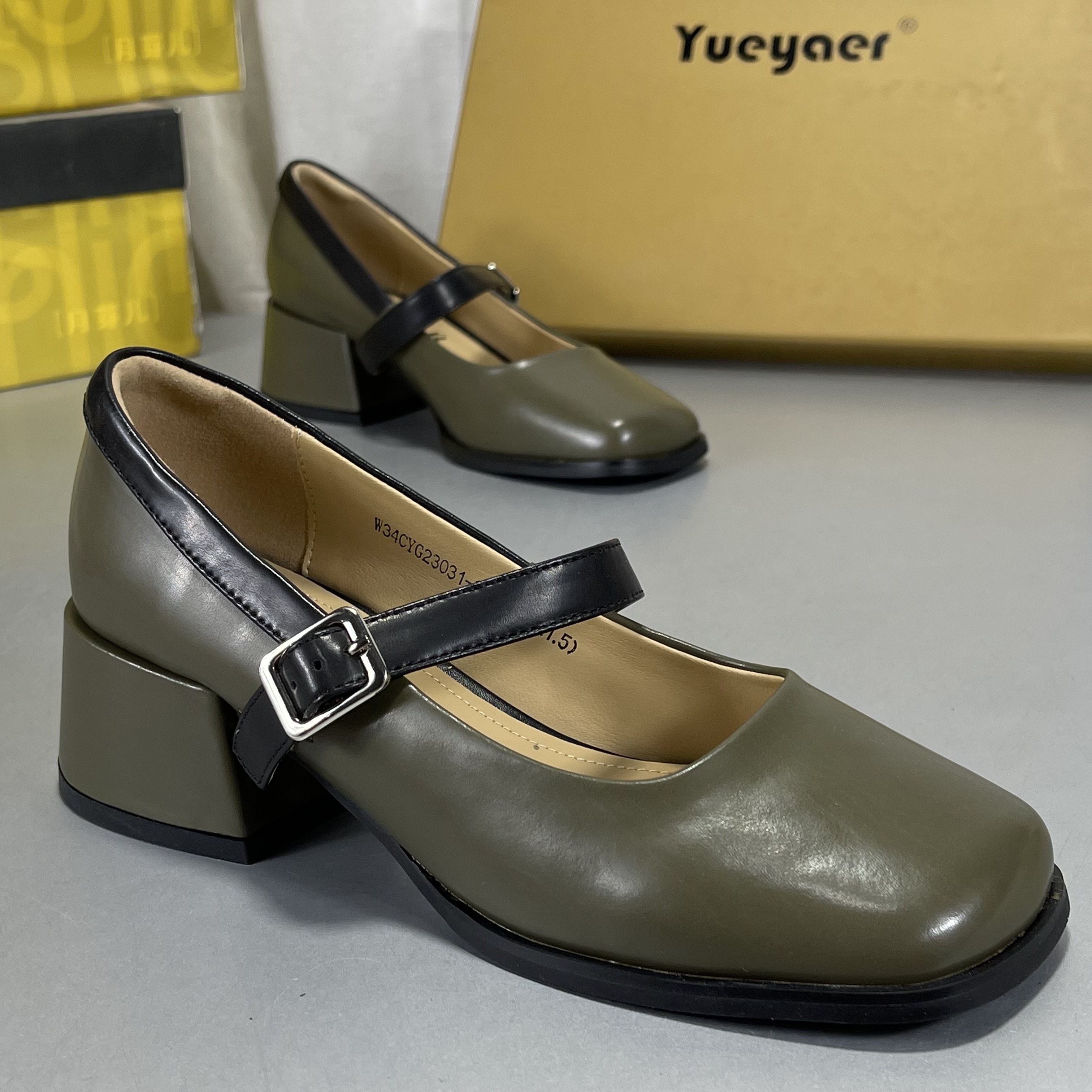 月芽儿真皮女鞋断码方头玛丽珍鞋2026新款真皮粗跟浅口复古风单鞋,淘宝优惠券,粉丝福利购,淘宝优惠卷