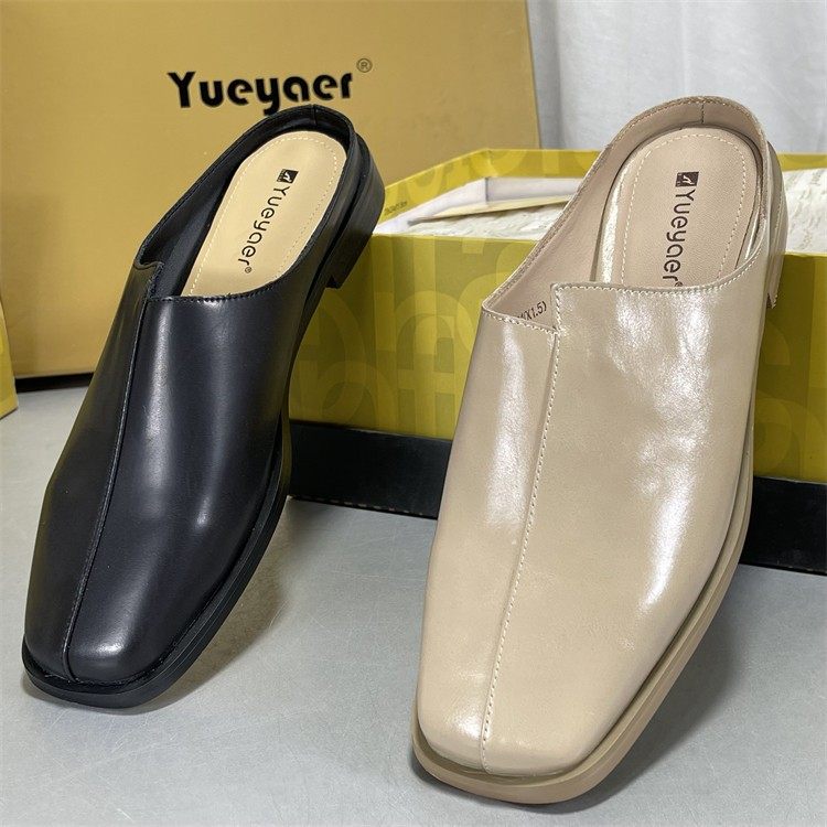 月芽儿专柜！牛皮复古方头懒人包头半拖凉鞋女简约外穿低跟穆勒鞋,淘宝优惠券,粉丝福利购,淘宝优惠卷