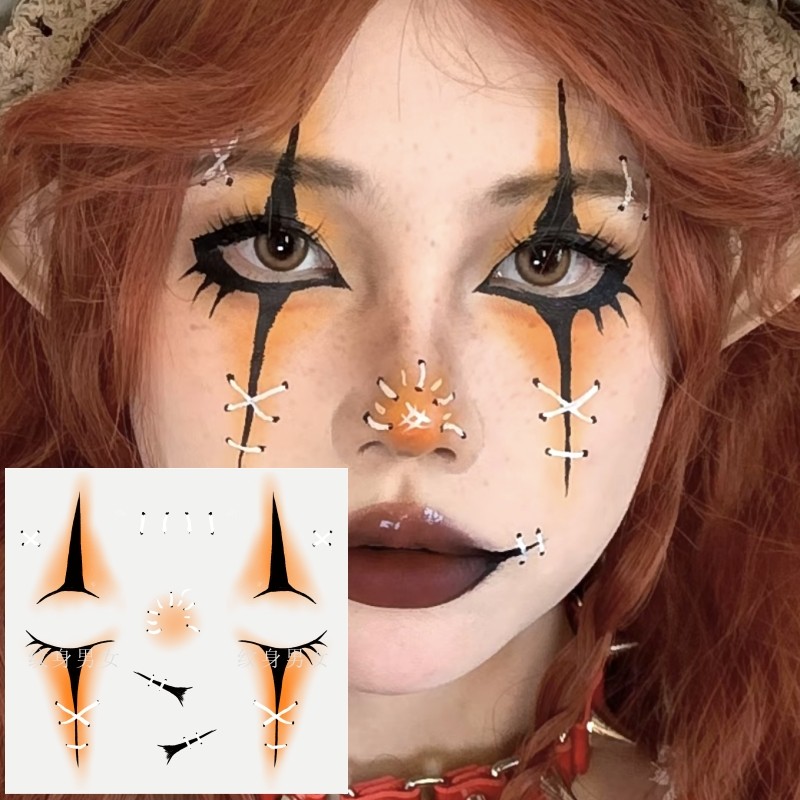 万圣节受伤缝合布偶娃娃妆容 甜丧病娇妆容 儿童卡通脸部可爱南瓜