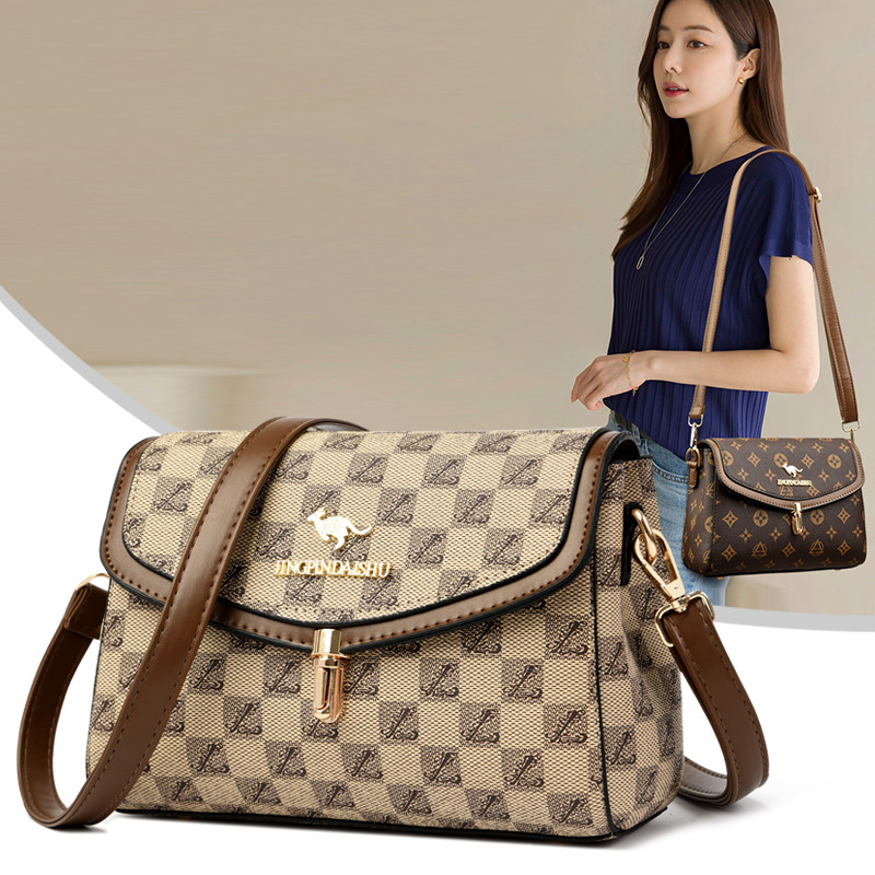 品牌正品真皮印花小方包女2024新款软皮中年妈妈包百搭单肩斜挎包,淘宝优惠券,粉丝福利购,淘宝优惠卷