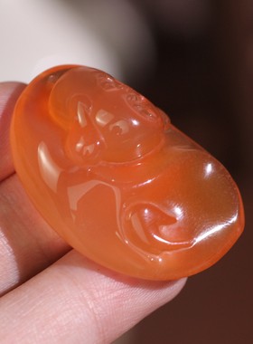 源饰界天然川料南红玛瑙佛公挂件玉石果冻柿子红吊坠手工随型雕刻